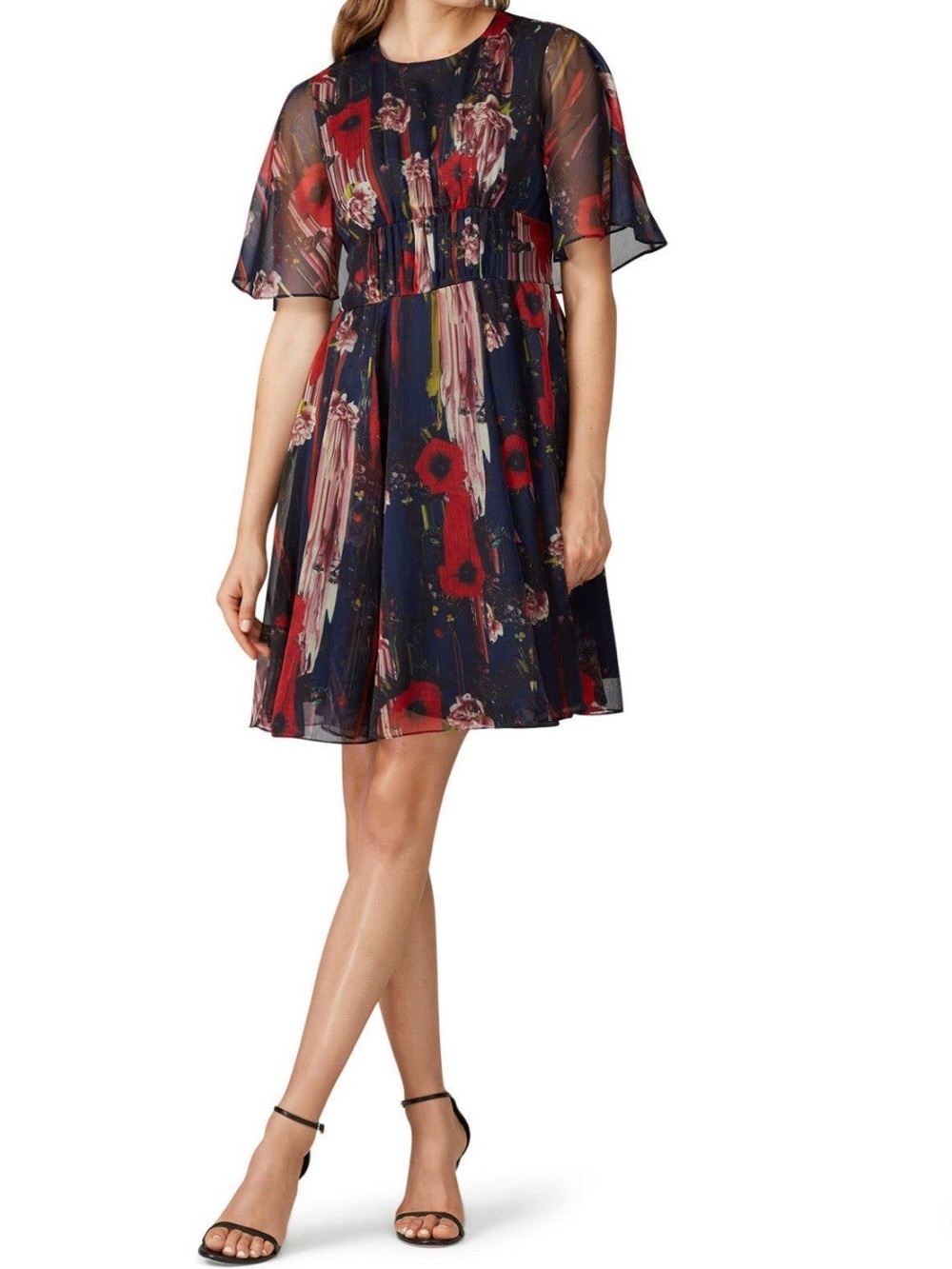 Jason Wu Chiffon Mini Dress with Red Floral Print